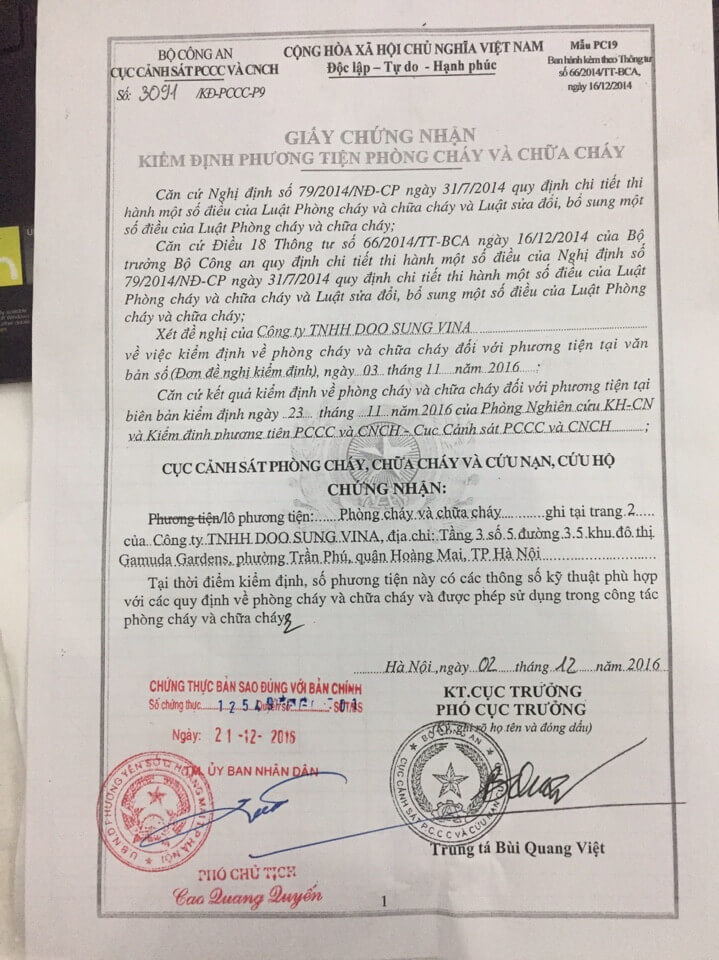 chứng nhận thang dây thoát hiểm