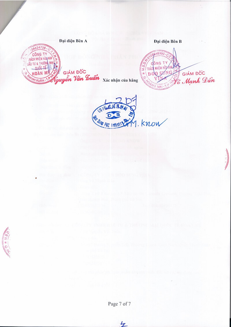 Ký kết hợp đồng DOOSUNG